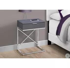 Grey and Chrome Metal 24" Storage Accent Table