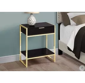 Cappuccino and Gold Metal 24" Drawer Accent Table