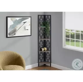 3621 Dark Taupe And Black 62" Corner Bookcase