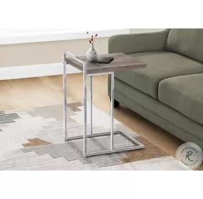 3638 Dark Taupe And Chrome Metal 25" C Shaped Accent Table