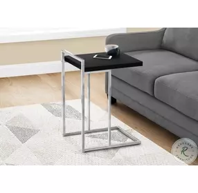 3640 Black And Chrome Metal 25" C Shaped Accent Table