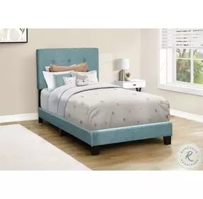 5806T Light Blue Twin Upholstered Low Profile Bed