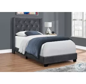 5986T Dark Grey Velvet Twin Upholstered Panel Bed