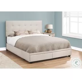 6021Q Beige Queen Upholstered Storage Platform Bed