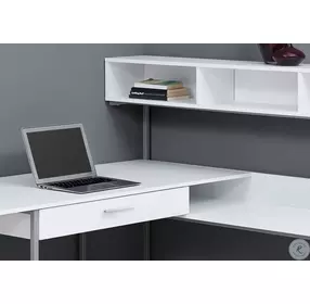 White and Silver Corner Computer Desk