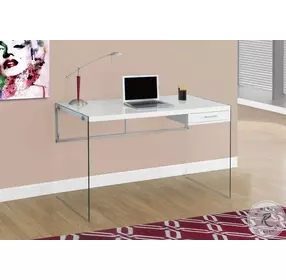Glossy White Tempered Glass 48" Computer Desk