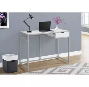 42" White And Silver Metal Computer Desk