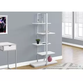 7233 60" White And Silver Metal Bookcase