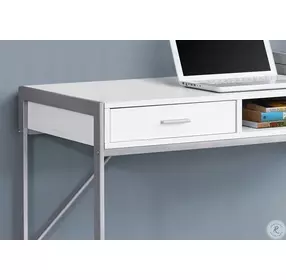 White and Silver Metal 2 Drawer 48" Computer Desk