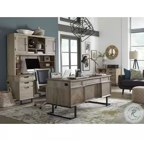 Harper Point Bleached Khaki 66" Credenza with Hutch