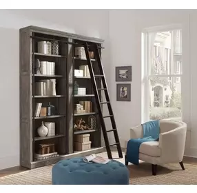 Avondale Rustic Gray 2 Tall Bookcase Wall with Ladder