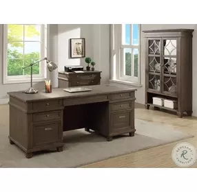 Carson Weathered Gray Brown Glass Display Cabinet