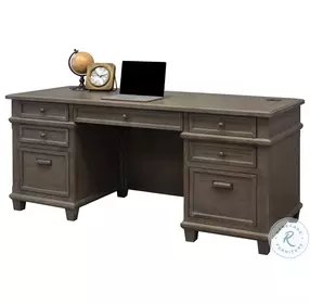 Carson Weathered Gray Brown 3 Piece Double Pedestal Home Office Set