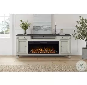 Hartford Antique White And Gray 75" TV Stand with Fireplace