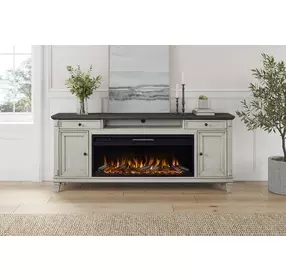 Hartford Antique White And Gray 75" TV Stand with Fireplace