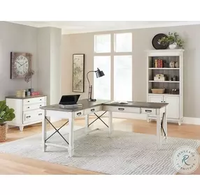 Hartford Antique White And Gray Open L Shaped Desk