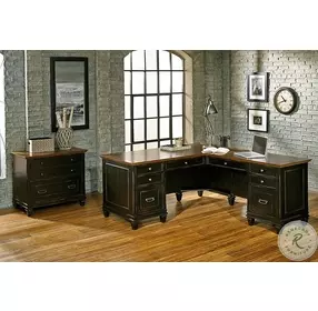 Hartford Distressed Black L-Shaped Desk