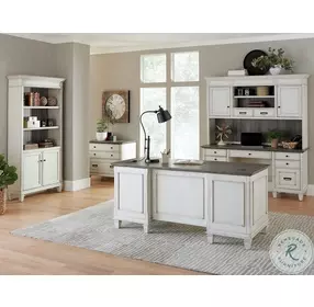 Hartford Antique White And Gray Credenza with Hutch