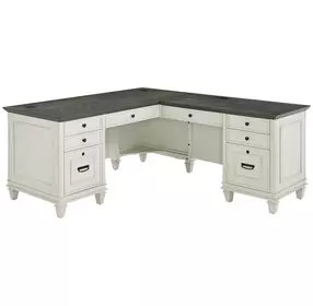 Hartford Antique White And Gray Pedestal Home Office Set