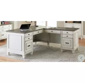 Hartford Antique White And Gray Pedestal L-Shaped Desk