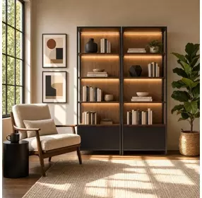 Marsden Black Modern 2 Piece Open Bookcase Set with Storage Cabinet