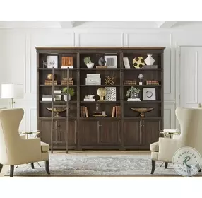 Sonoma Brown Executive Bookcase Wall With Wood Ladder