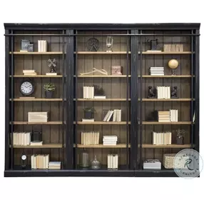Toulouse Aged Ebony 3 Piece Tall Bookcase Wall with Ladder