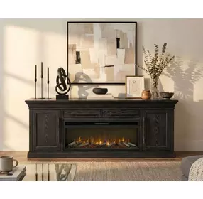 Willow Lane Ebony Black 84" TV Stand with Fireplace and LED