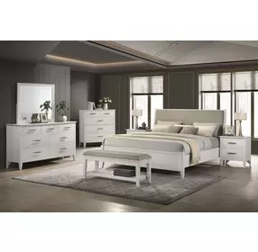 Andover White and Brown King Upholstered Panel Bed