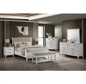 Andover White and Brown Queen Upholstered Panel Bed