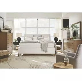 Lindon Belgian Wheat and White California King Upholstered Panel Bed