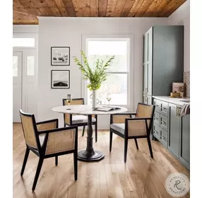 Antonia Savile Flax Cane and Brushed Ebony Performance Fabric Dining Arm Chair