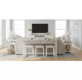 Islamorada Dapple Gray and Blanc Rectangular Console Table with USB Charging