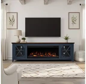 Ithaca Blue and Bourbon 83" TV Stand with Fireplace