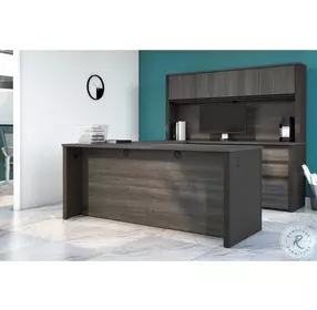 Prestige Bark Grey And Slate 71" U Shaped Executive Desk With Hutch And 2 Pedestals