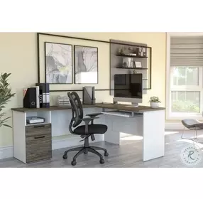 Norma Walnut Grey And White 71" L Shaped Desk