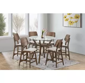 Oscar Walnut 42" Round Glass Top Counter Height Table