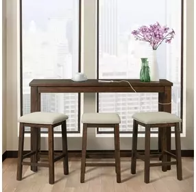 Dex Cream and Cherry Upholstered 4 Piece Bar Table Set with USB Charging