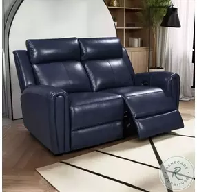 Jonathan Blue Leather 61" Lay Flat Power Reclining Loveseat with Power Headrest and USB Charging