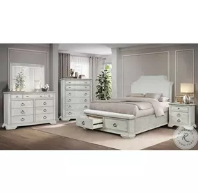 B00567 Dark White Upholstered Queen Sleigh Storage Bed