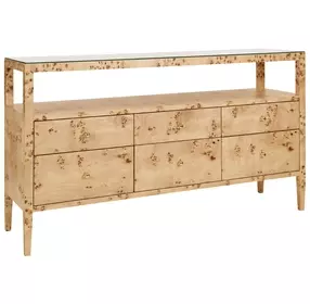Jordan Matte Burl Wood 6 Drawer Tv Stand With Open Shelf