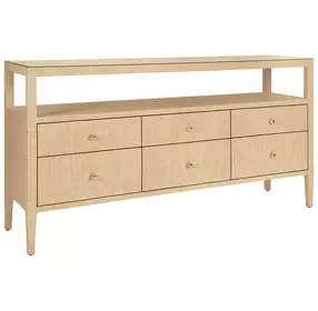 Jordan Natural Grasscloth 6 Drawer Tv Stand With Open Shelf