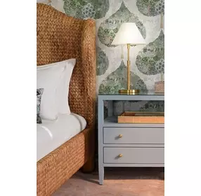 Cynthia Blue Rectangular 2 Drawer Glass Top Side Table