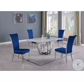 Joy Blue Fabric And Polish Stainless steel Tall Back Side Chair Set of 2