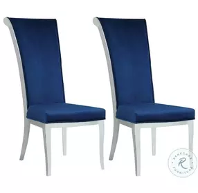 Joy Blue Fabric And Polish Stainless steel Tall Back Side Chair Set of 2