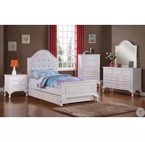 Jenna White Full Upholstered Panel Bed With Trundle
