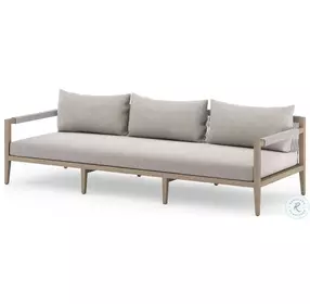 Sherwood Stone Gray and Washed Brown Performance Fabric Outdoor Sofa