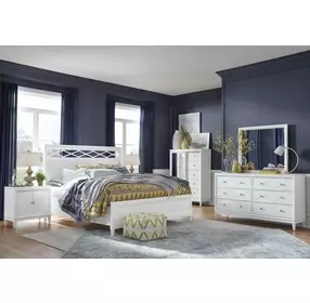 Springhouse Whisper White and Gray California King Upholstered Panel Bed