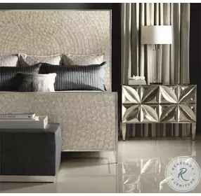 Helios Pure White Capiz Shell And Polished Stainless Steel King Panel Bed