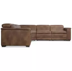 Lioni Brown Leather 3 Piece Modular Power Reclining Sectional with USB Charging